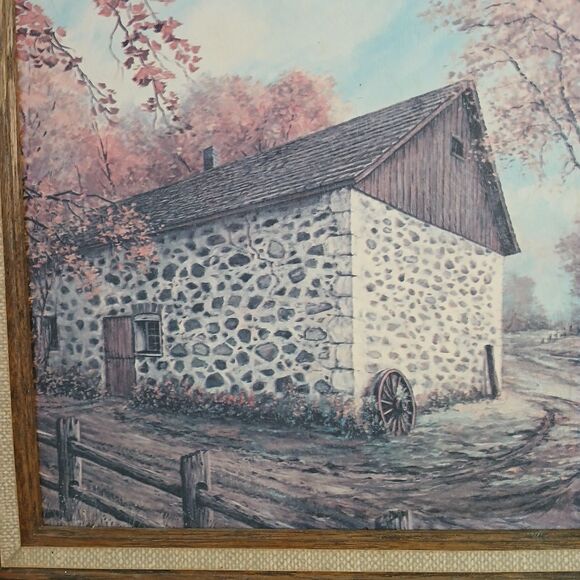 Barn Farmhouse Country Rustic Art Print on board Signed 1974 Wood Frame 13x15" - Picture 5 of 16